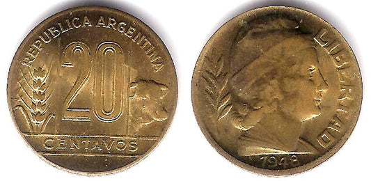 (42) Argentina. 1948. 20 Centavos (MBC/MBC+)