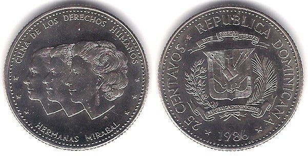 (61.2) República Dominicana. 1986. 25 Centavos (EBC)