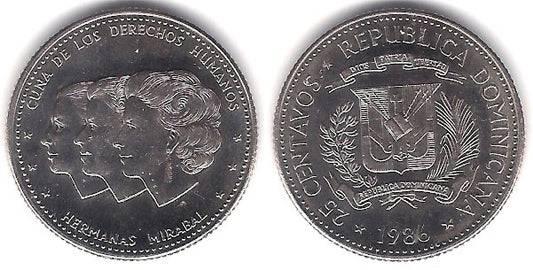 (61.2) República Dominicana. 1986. 25 Centavos (EBC)