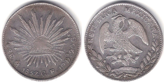 (377.10) República Mexicana. 1857. 8 Reales (MBC+) (Plata) Ceca de Ciuda de México GF