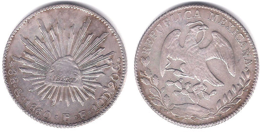 (377.8) República Mexicana. 1860. 8 Reales (MBC+) (Plata) Ceca de Guanajuato PF