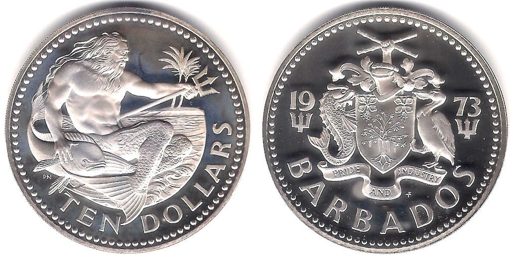 (17a) Barbados. 1973. 10 Dollars (Proof) (Plata)