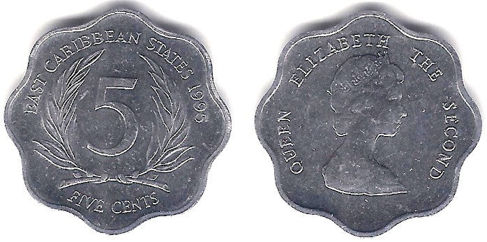 (12) Estados Orientales Caribeños. 1995. 5 Cents (EBC+)
