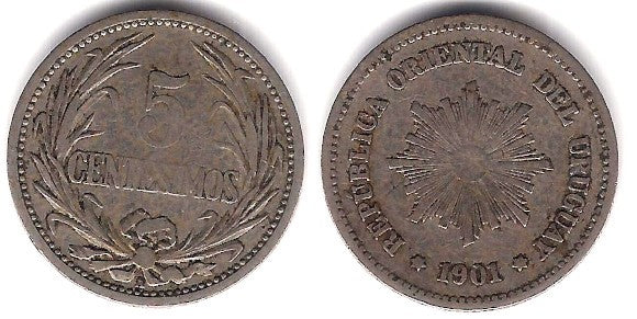 (21) Uruguay. 1901. 5 Centesimos (BC)