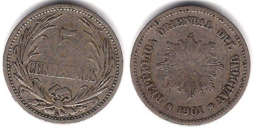 (21) Uruguay. 1901. 5 Centesimos (BC)