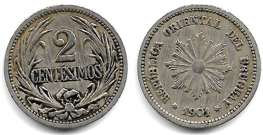 (19) Uruguay. 1901. 2 Centesimos (MBC-)