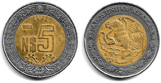 (552) Estados Unidos Mexicanos. 1993. 5 Pesos (BC)