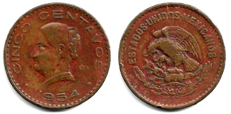 (424) Estados Unidos Mexicanos. 1954. 5 Centavos (MBC-)