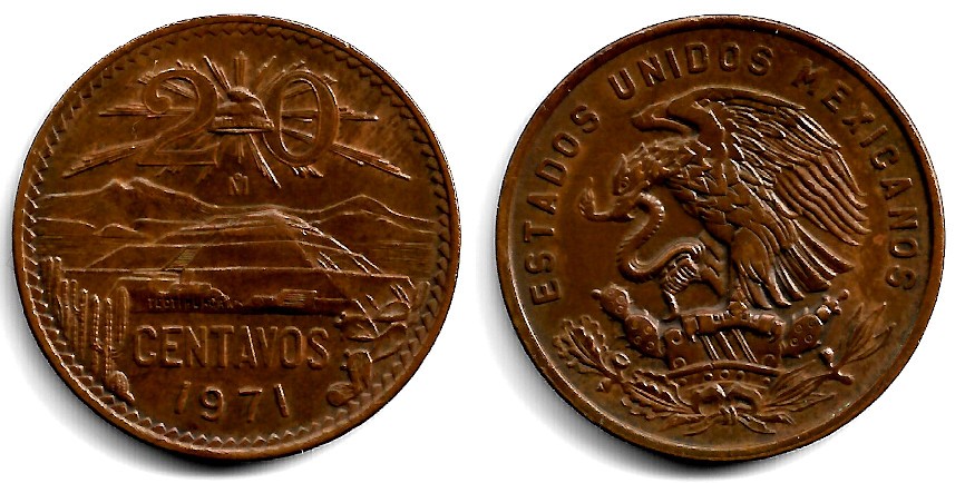 (440) Estados Unidos Mexicanos. 1971. 20 Centavos (SC)