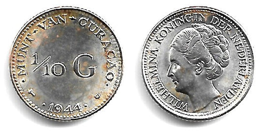 (43) Curasao. 1944D. 1/10 Escudo (EBC+) (Plata)
