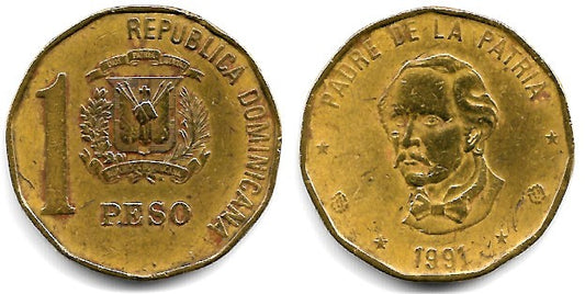 (80.1) República Dominicana. 1991. 1 Peso (BC)