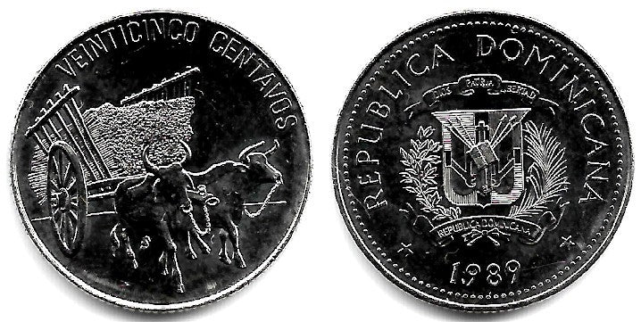 (71.1) República Dominicana. 1989. 25 Centavos (SC)