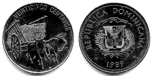 (71.1) República Dominicana. 1989. 25 Centavos (SC)