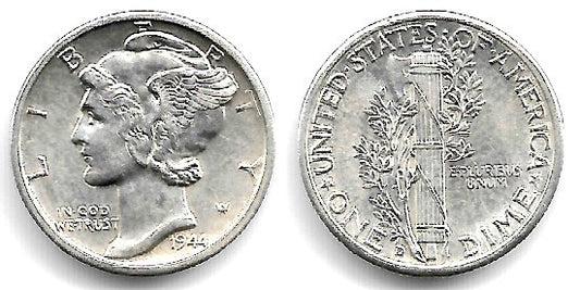 (140) Estados Unidos de América. 1944(D). 1 Dime (SC) (Plata)