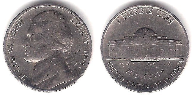 (A192) Estados Unidos de América. 1991(P). 5 Cents (MBC+)