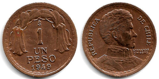 (179) Chile. 1949. 1 Peso (BC+/BC)