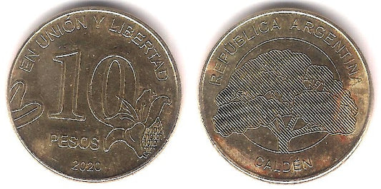 Argentina. 2020. 10 Pesos (EBC-) Manchas