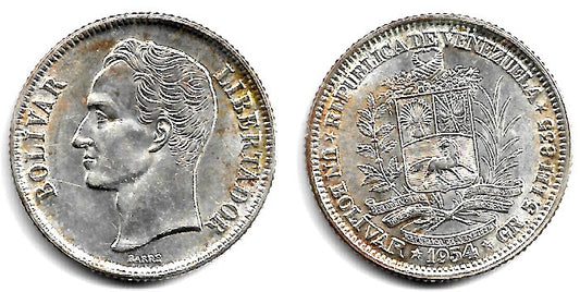(Y37) Venezuela. 1954. 1 Bolivar (EBC+) (Plata)