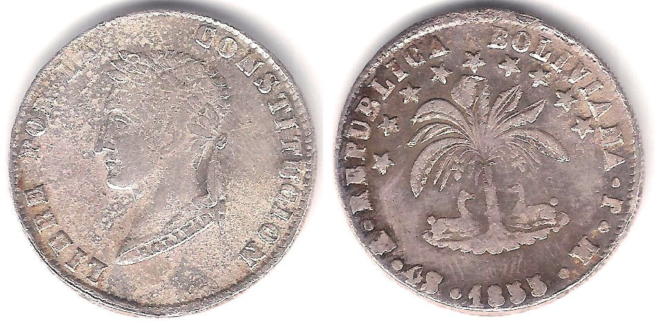 (123.2) República Boliviana. 1855. 4 Soles (MBC-) (Plata) Ceca de Potosí MJ