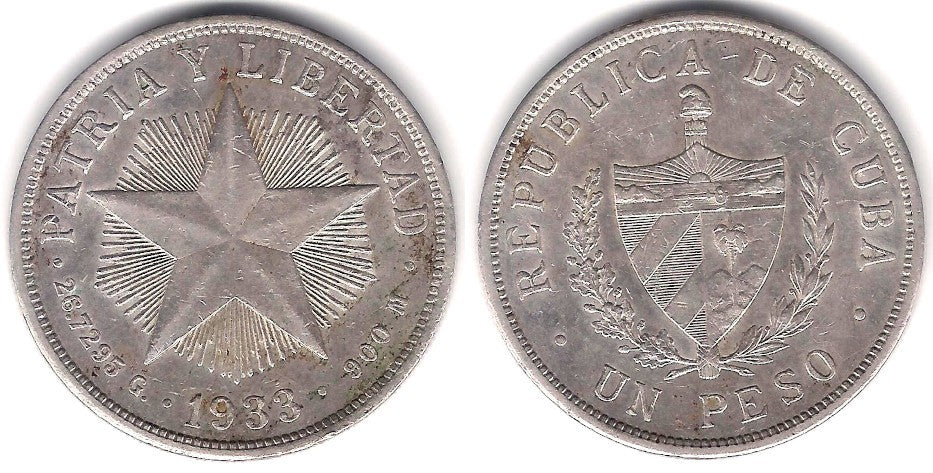(15.2) Cuba. 1933. 1 Peso (MBC) (Plata)