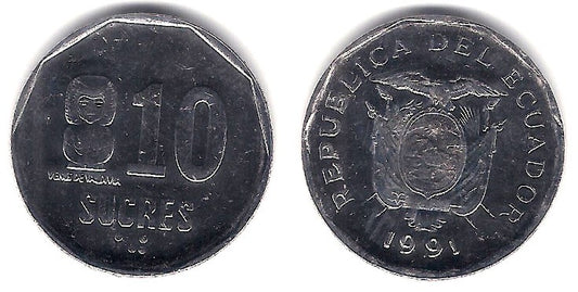 (92.2) Ecuador. 1991. 10 Sucres (MBC+)