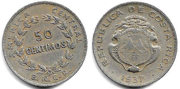 (176) Costa Rica. 1937. 50 Centimos (MBC-)