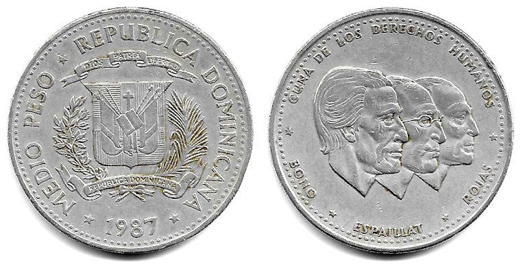 (62.2) República Dominicana. 1987. ½ Peso (MBC)